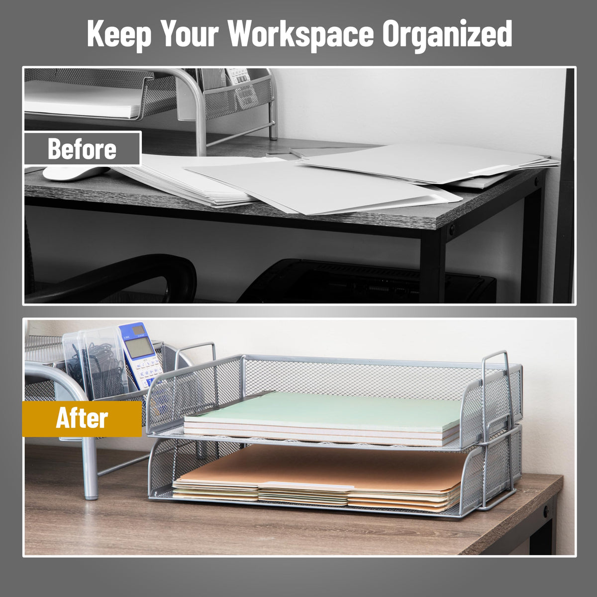 Mind Reader Stackable Paper Tray, Desktop Organizer, File Storage, Office, Metal Mesh, 2 Pcs.