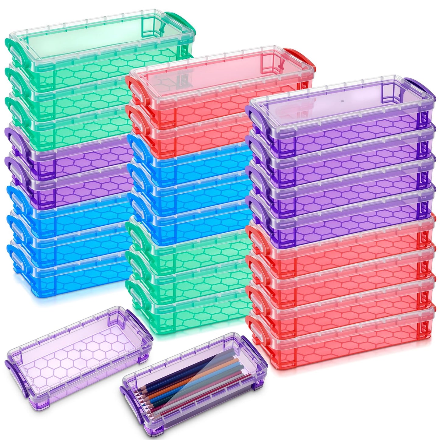 Gueevin 24 Pcs Pencil Box Clear Plastic Pencil Case, Dark