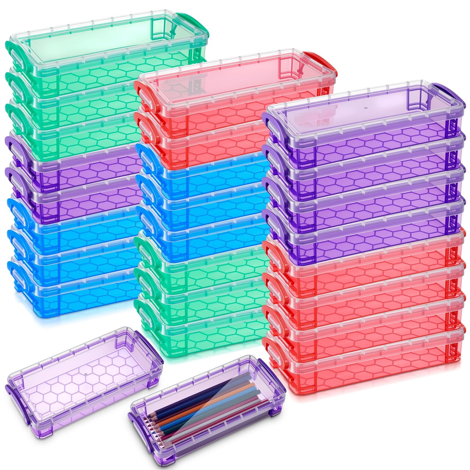Gueevin 24 Pcs Pencil Box Clear Plastic Pencil Case, Dark