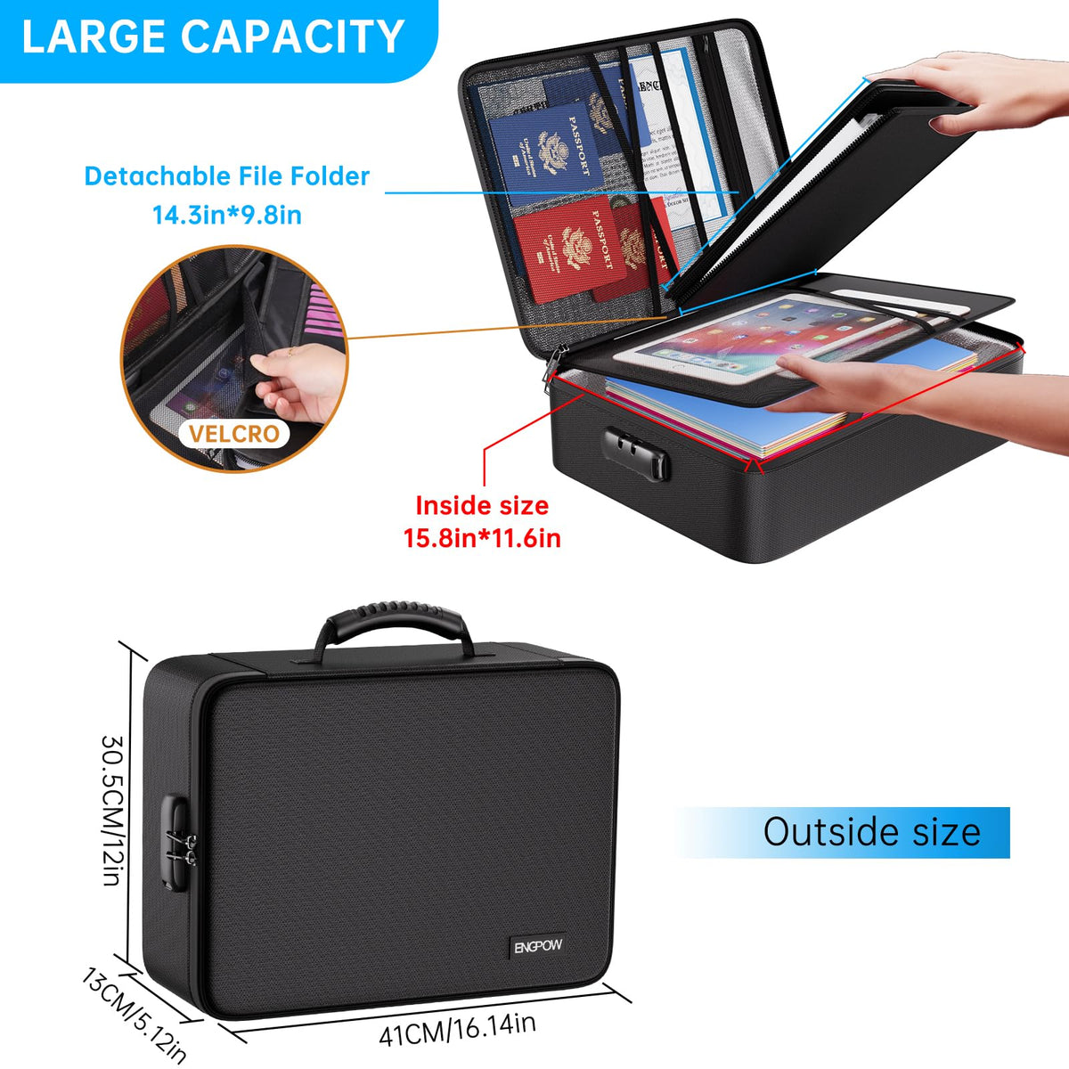ENGPOW 5200℉ Fireproof Document Box with 25 Pockets Accordion File Folder