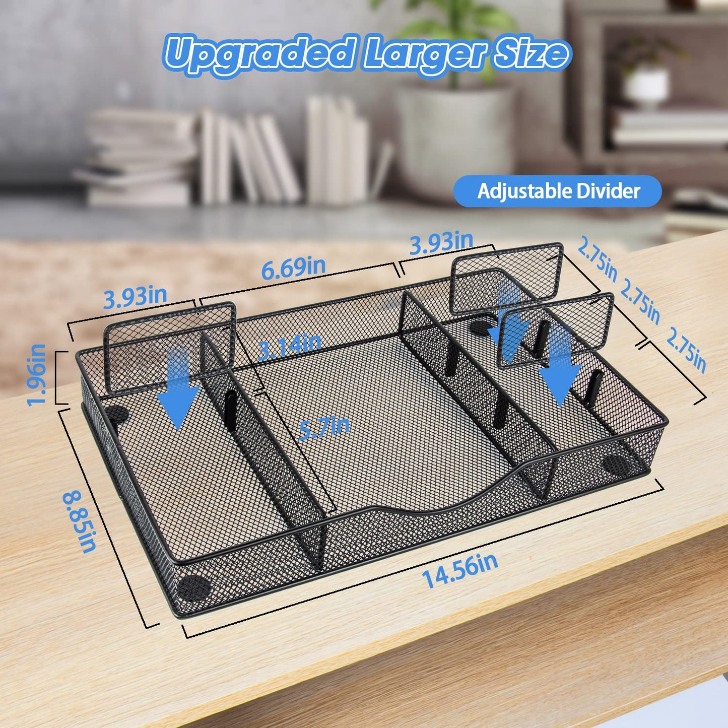 VyGrow Desk Drawer Organizer, Metal Mesh Drawer Organizer Tray with 6 Adjustable Compartment, Tray