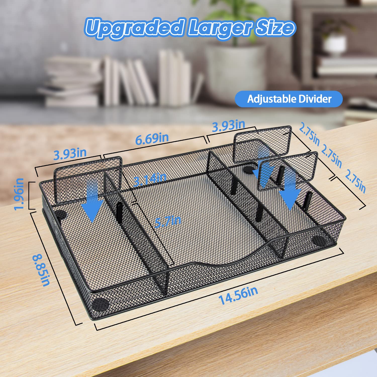 VyGrow Desk Drawer Organizer, Metal Mesh Drawer Organizer Tray with 6 Adjustable Compartment, Tray