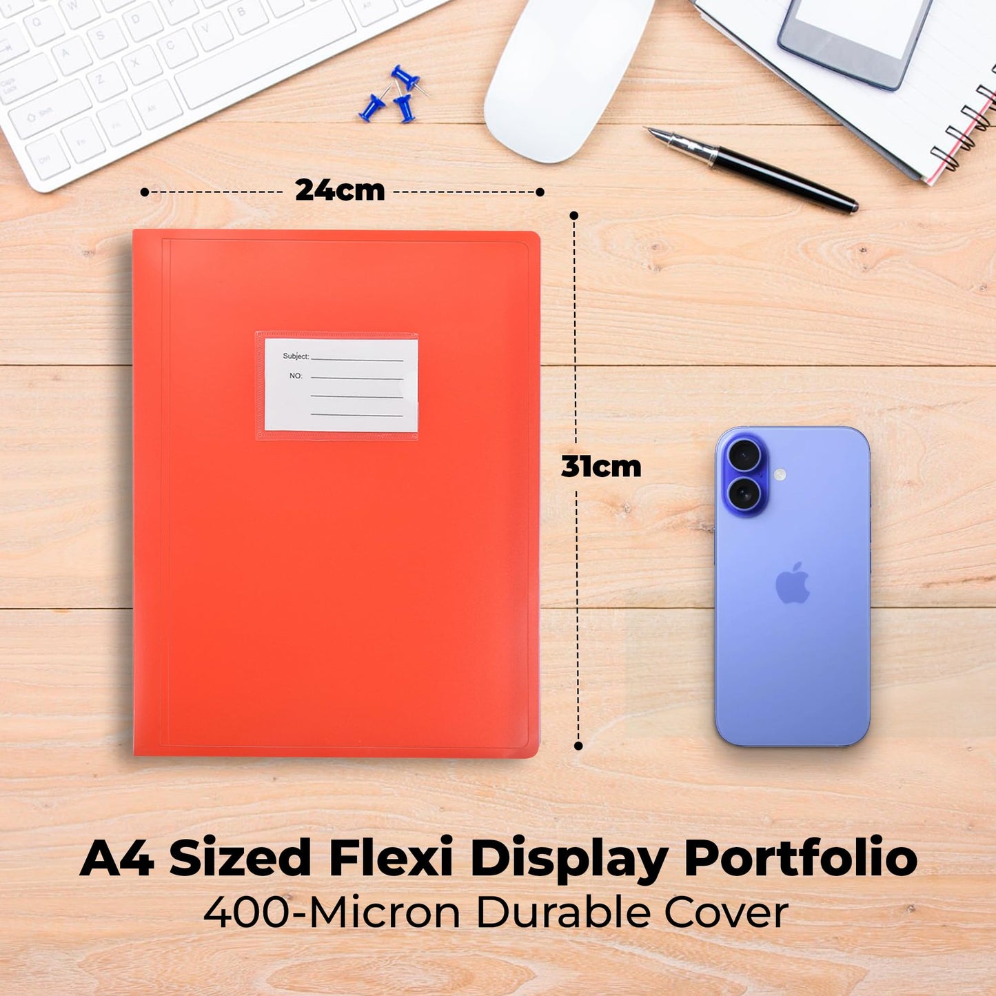 Arpan A4 104 Pockets 208/Sides Display Book Presentation Folder Flexible Cover Portfolio - Red