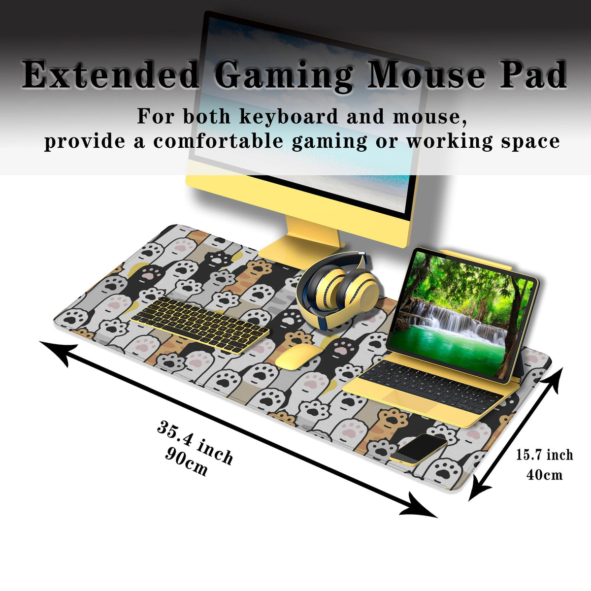 Samgula Office Desk Pad Cat Paws Cute Mouse Mat Large Gaming Mouse Pads Desk Mouse Pad Long Desk