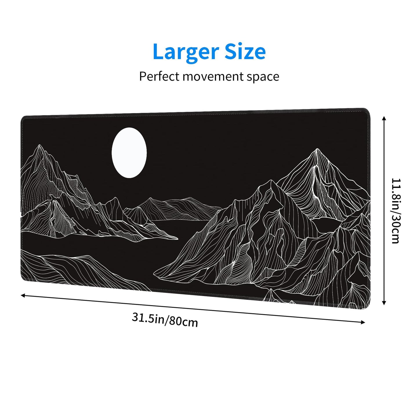 Black and White Mountain Large Mouse Pad,Gaming Keyboard Desk Pad,Extended Mouse Mat Non-Slip