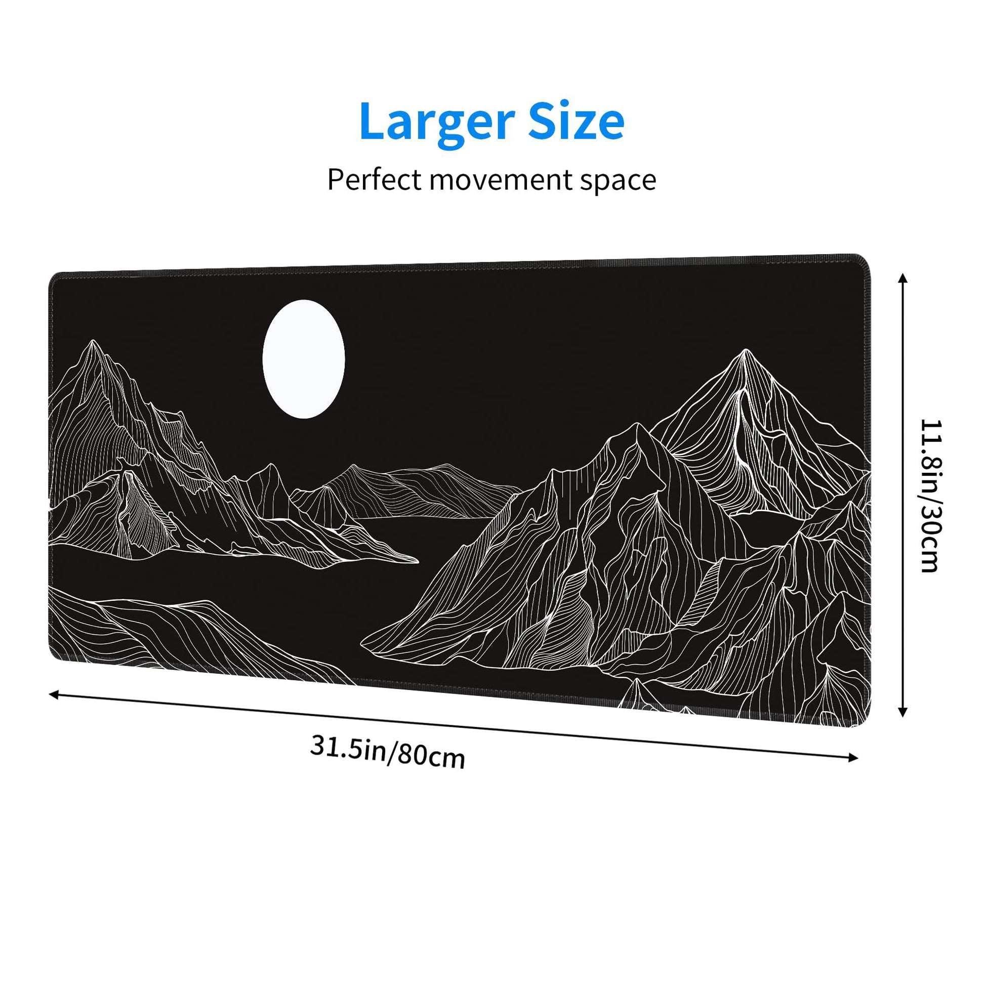 Black and White Mountain Large Mouse Pad,Gaming Keyboard Desk Pad,Extended Mouse Mat Non-Slip