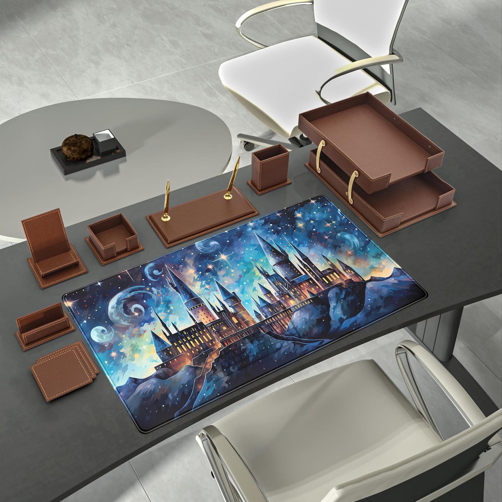 Blue Castle Desk Mat Aesthetic Cute Desk Pad, Extended Large Mouse Pad XXL Gaming Keyboard Pad