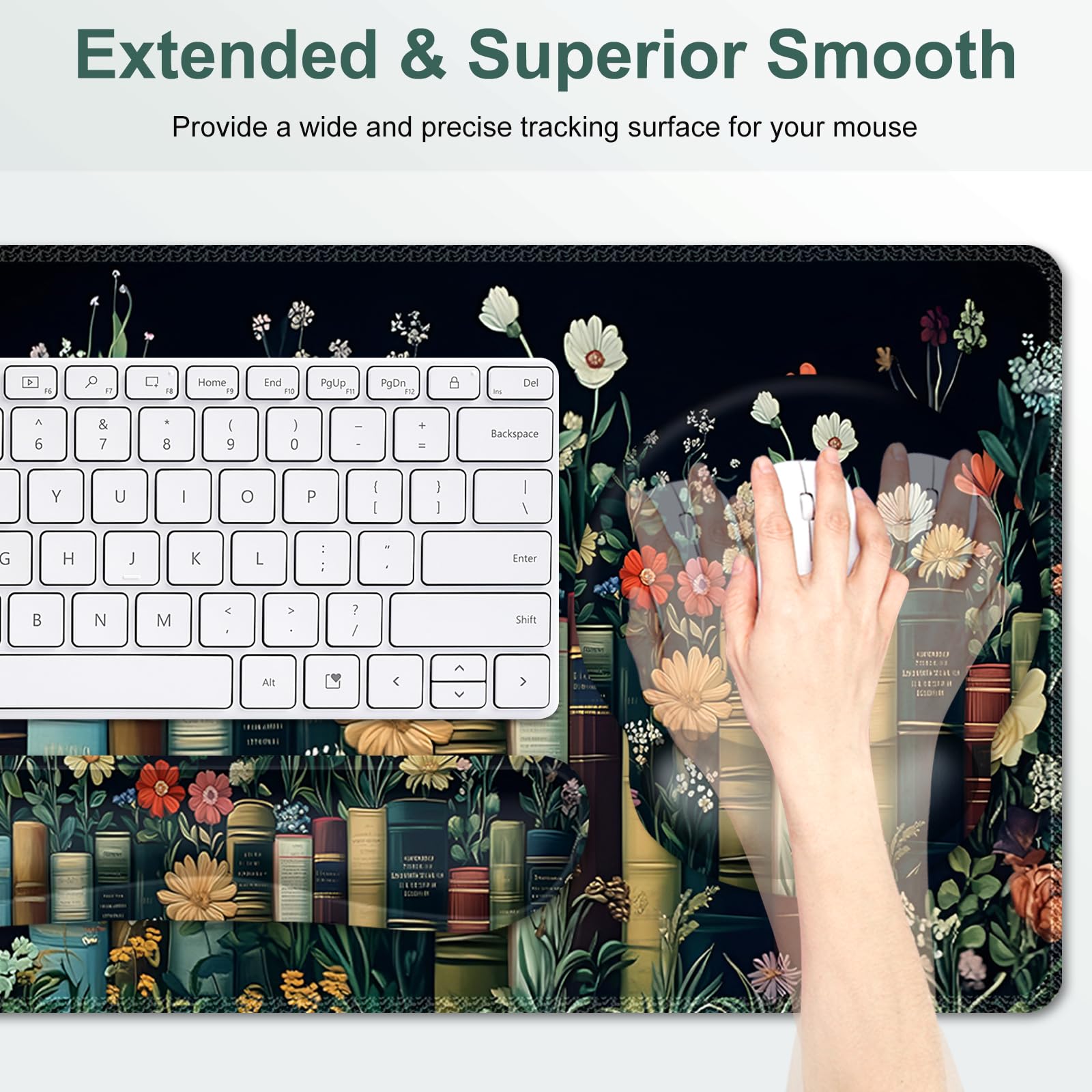 Wildflowers Mouse Pad, Large Desk Mat Extended Nature Botanical Aesthetic Deskpad, 4 PCS Non-Slip