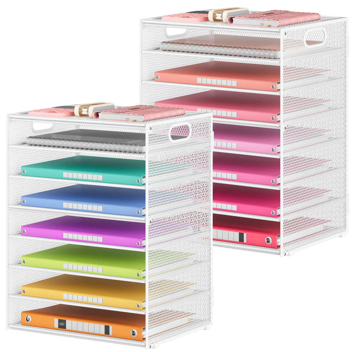 Lavatino 2 Pack 8-Tier Office Desk File Organizer, Letter Tray Paper Organizer with Handle