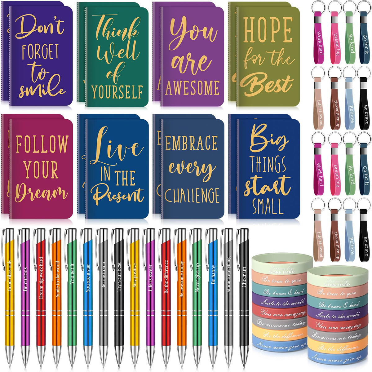 PerKoop 64 Pcs Inspirational Gift Bulk Notebooks Ballpoint Pen, Classic