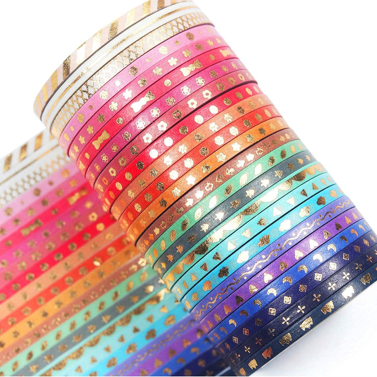 YUBX 24 Rolls Washi Tape Set Foil Gold Skinny Decorative Masking Tape 3MM Wide Scrapbook Tape for