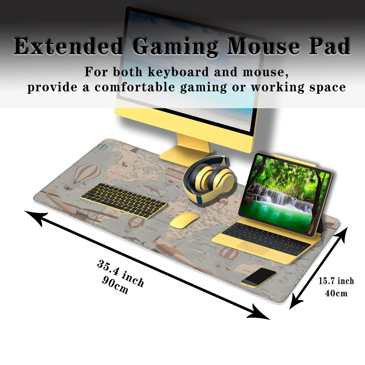 Samgula Gaming Mouse Pad Retro World Map, Large Desk Pads Computer Desk Mat, Non-Slip Rubber Base