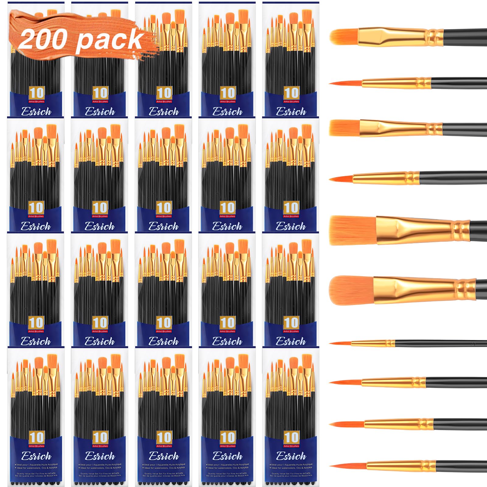 ESRICH 200PCS Paint Brushes, Paint Brush for Acrylic Painting