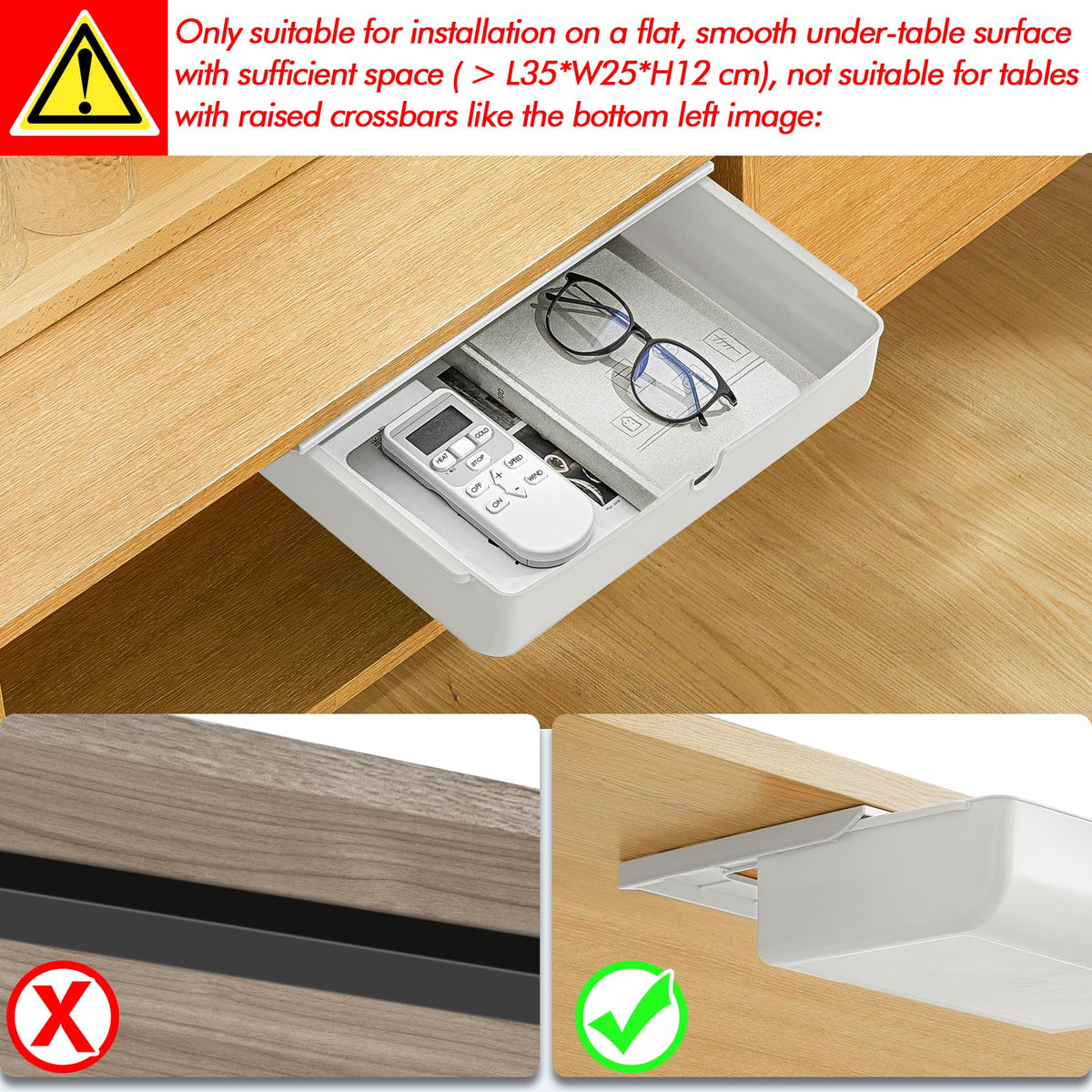 Poeland Under Desk Drawer Self-Stick Storage Organizer for Office Home School, Holders for Desk