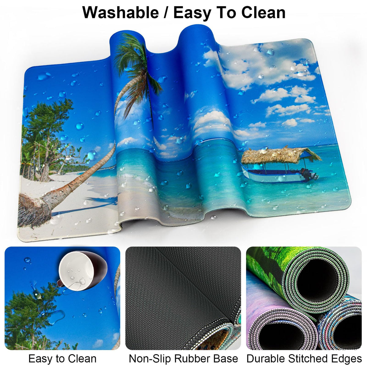 4 in 1 Mouse Pad and Keyboard Wrist Rest,Large Desk Mat,Coaster Set-Sea