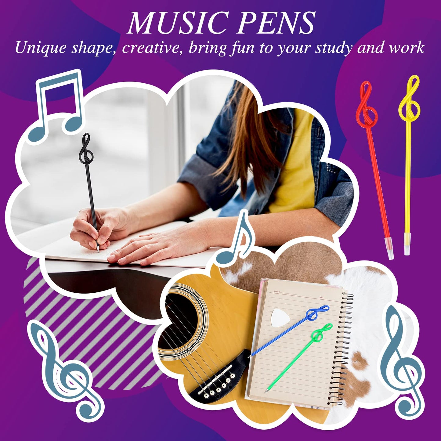 Lincia 100 Pcs Music Note Pens Bulk Musical Ballpoint Pens, Mixed Colors
