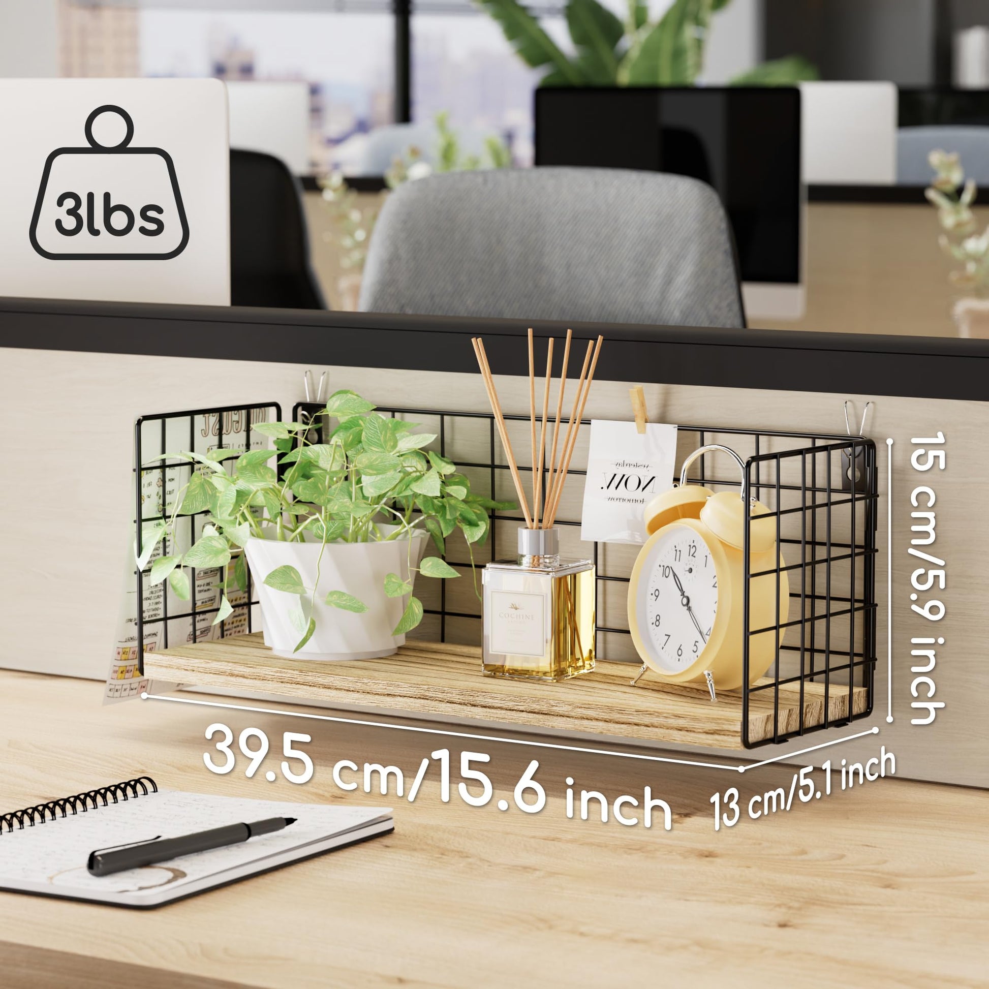 SoaShower Floating Cubicle Shelf with Hooks, Paulownia Wood Desktop Organizer for Office Cubicle