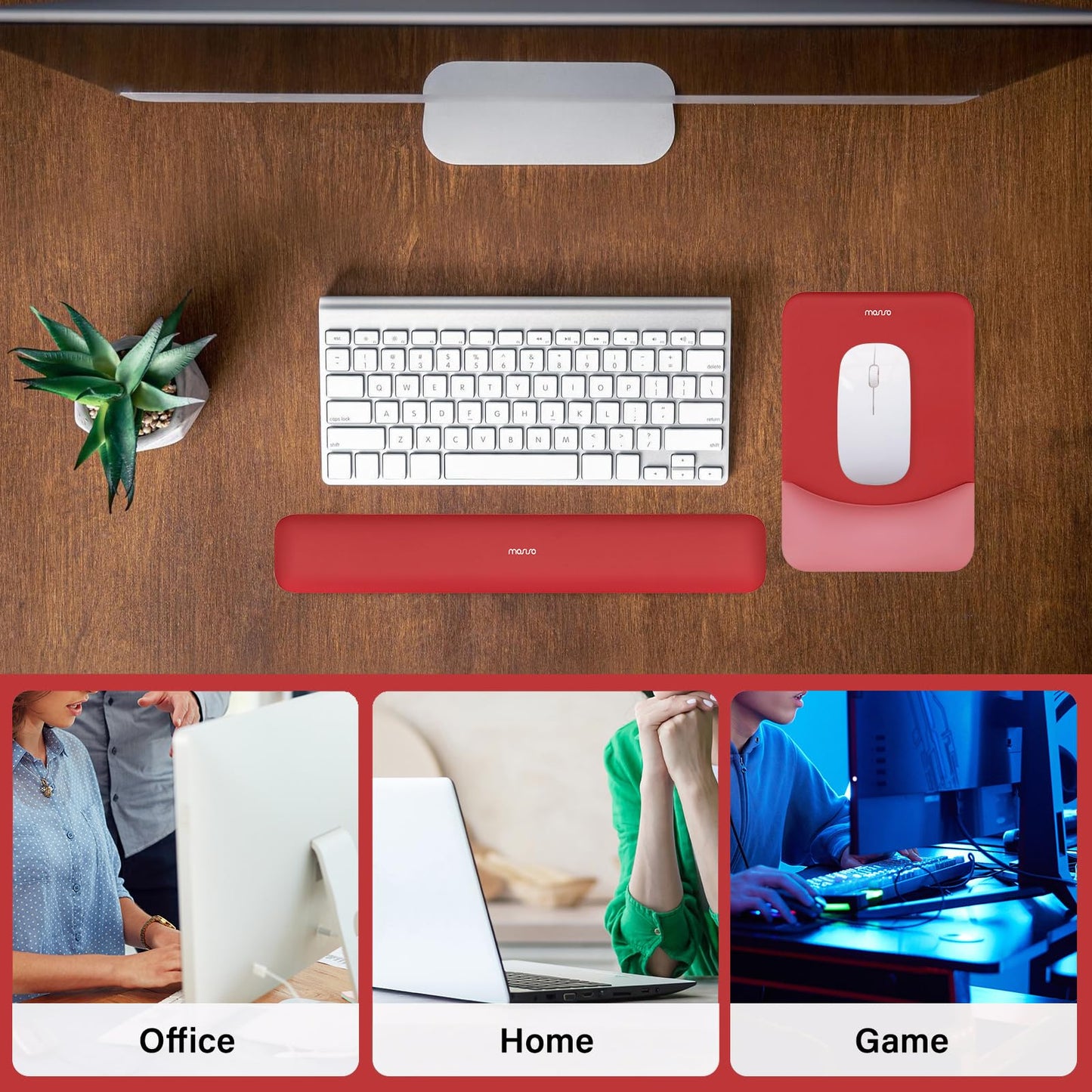 MOSISO Wrist Rest Support Mouse Pad & Keyboard Set, Red