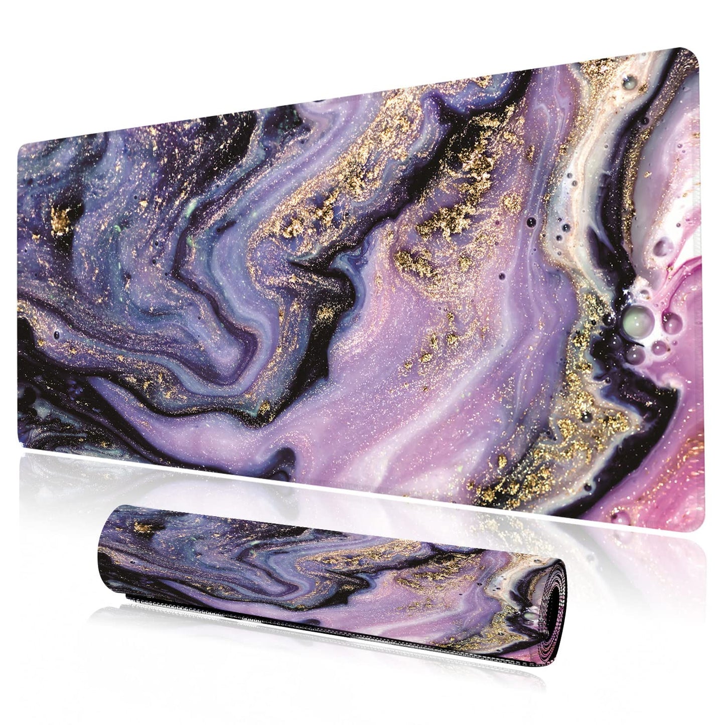 Desk Mat, Purple Marble Pattern Large Desk Pad Extended Gaming Mouse Pad, 35.4 x 15.7inch Mouse Pad