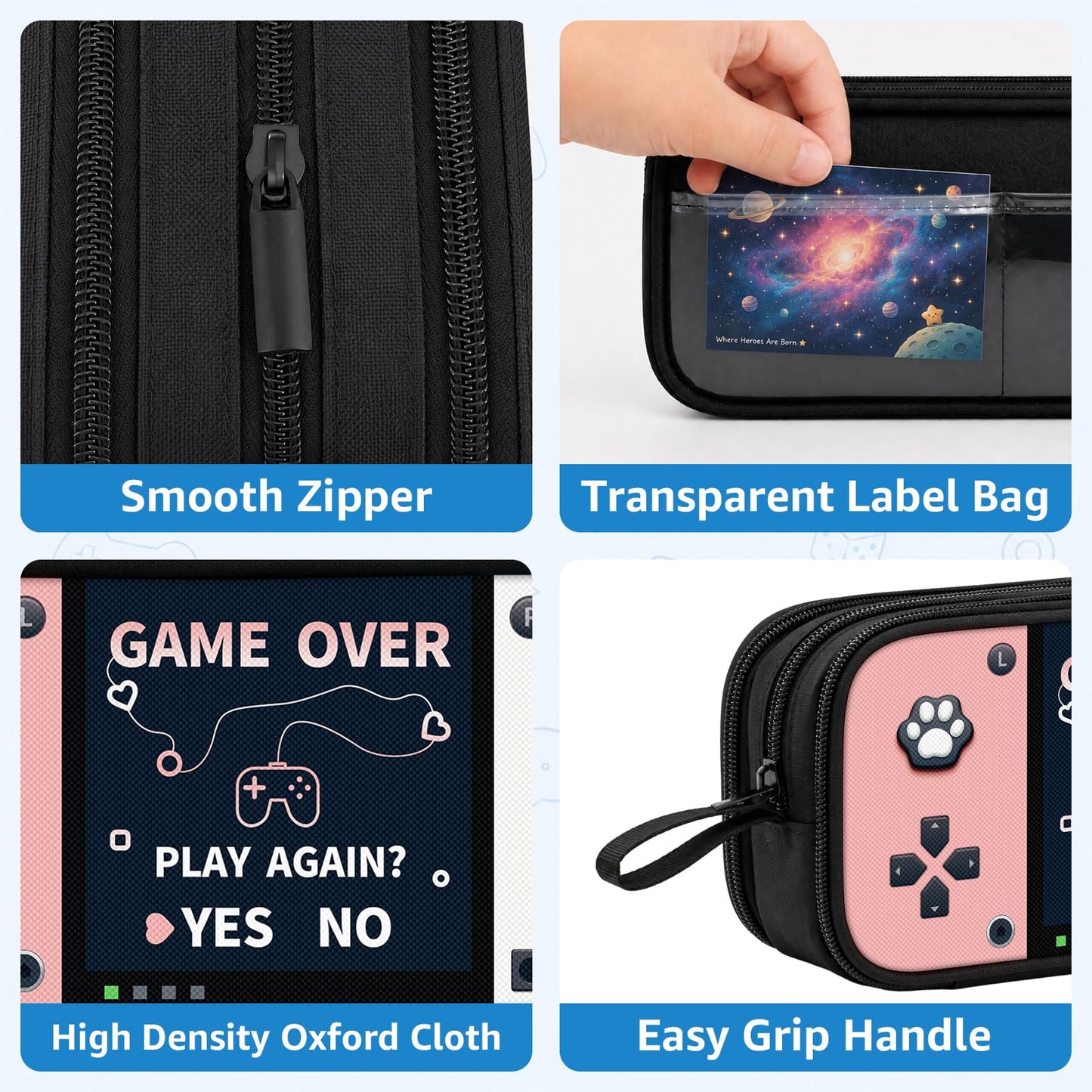 Easozoom Game Controller Pencil Case for Boys Kids Teens, Large Capacity Pencil Pouch with 3