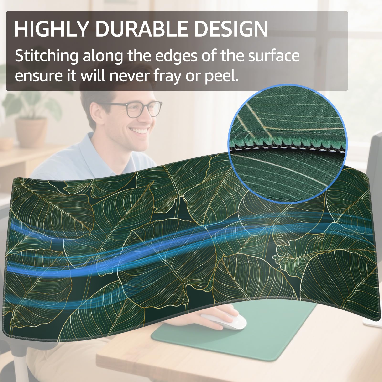 KTRIO Large Gaming Mouse Pad, Desk Mat, 31.5 x 15.7 in, Golden Leaves, XXL