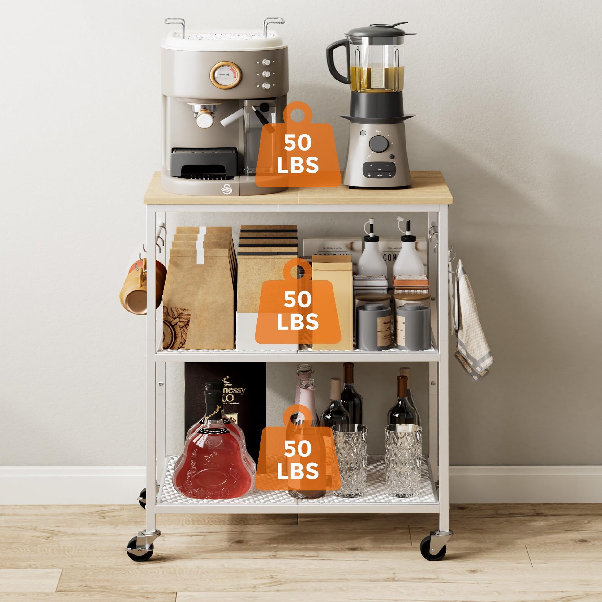 Homleke 3-Tier Rolling Kitchen Microwave Cart, Utility Cart