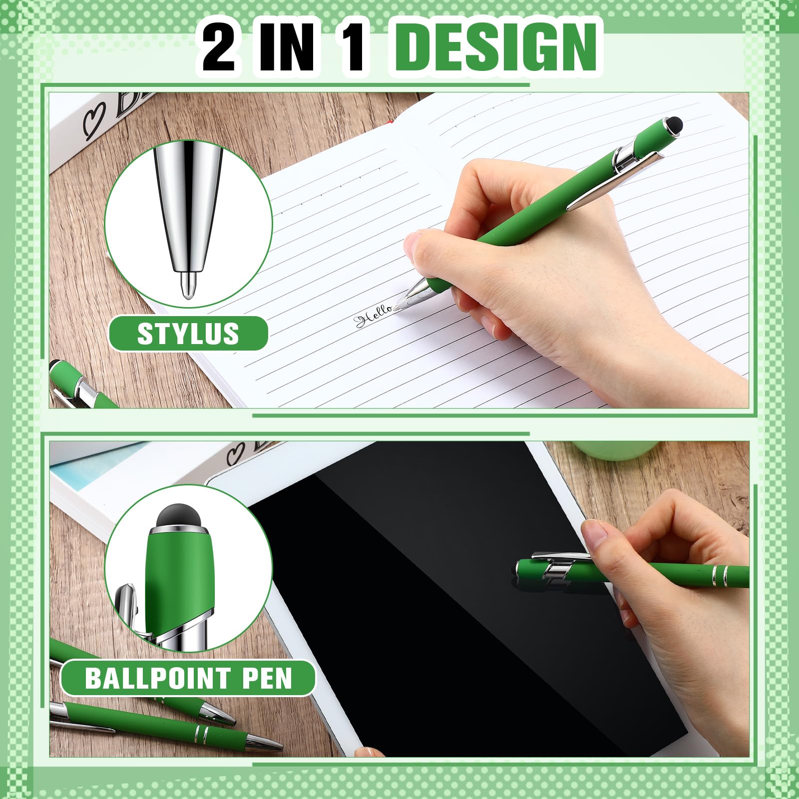 Zonon 38 Pcs Stylus Ballpoint Pens, Metal Rubberized Grip, Green