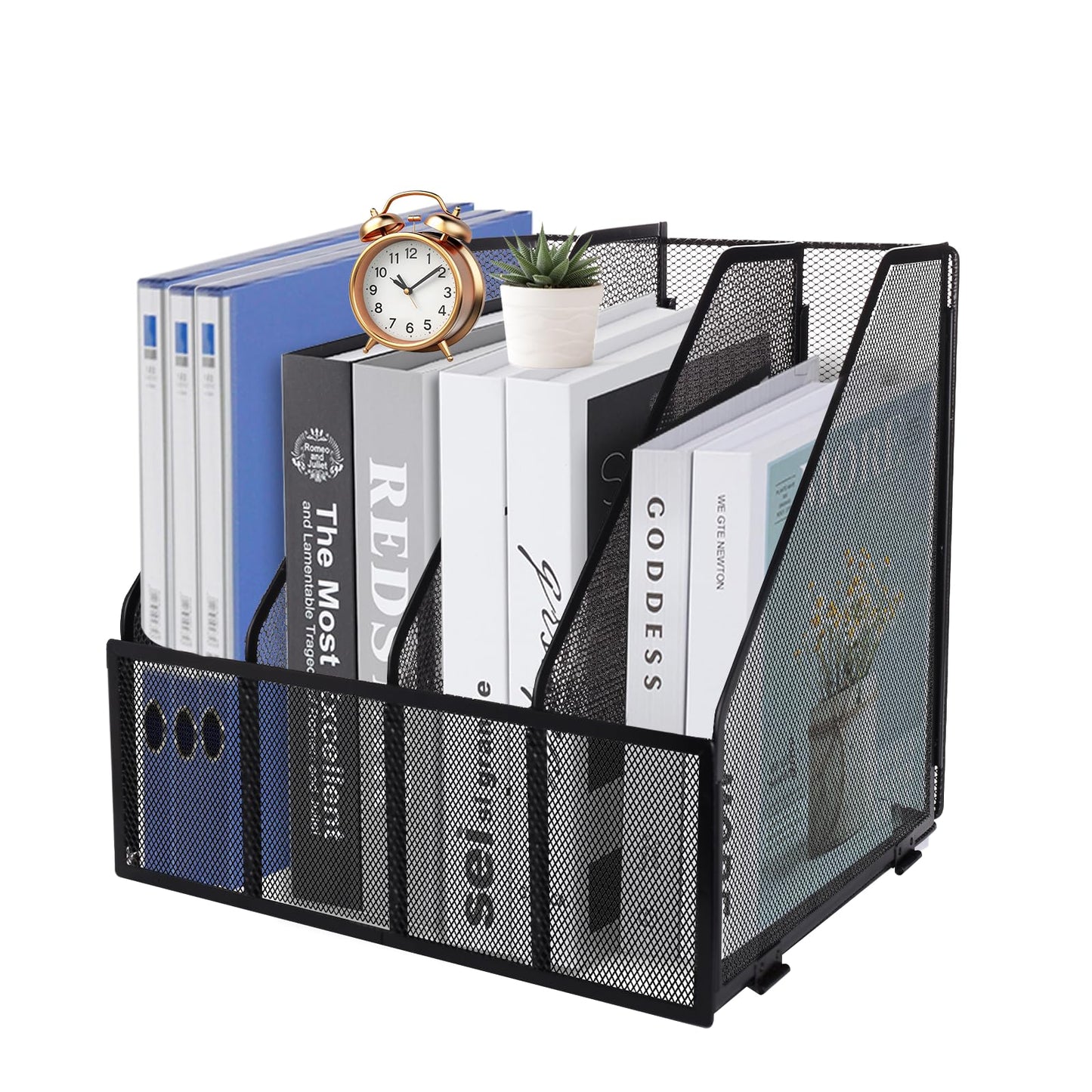 HMXLJJY Mesh Metal A4 Magazine File Holder, Desktop 4 Sections Document Holder Office File Storage
