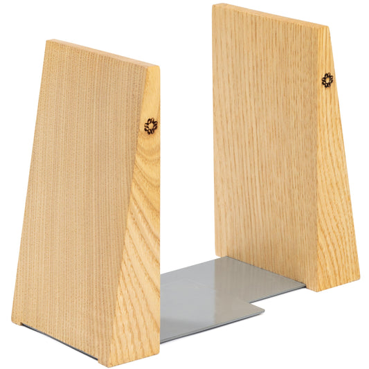 TILISMA Book Ends for Shelves - Handmade Wooden Bookends with Metal Base, Chestnut Tree - Sturdy