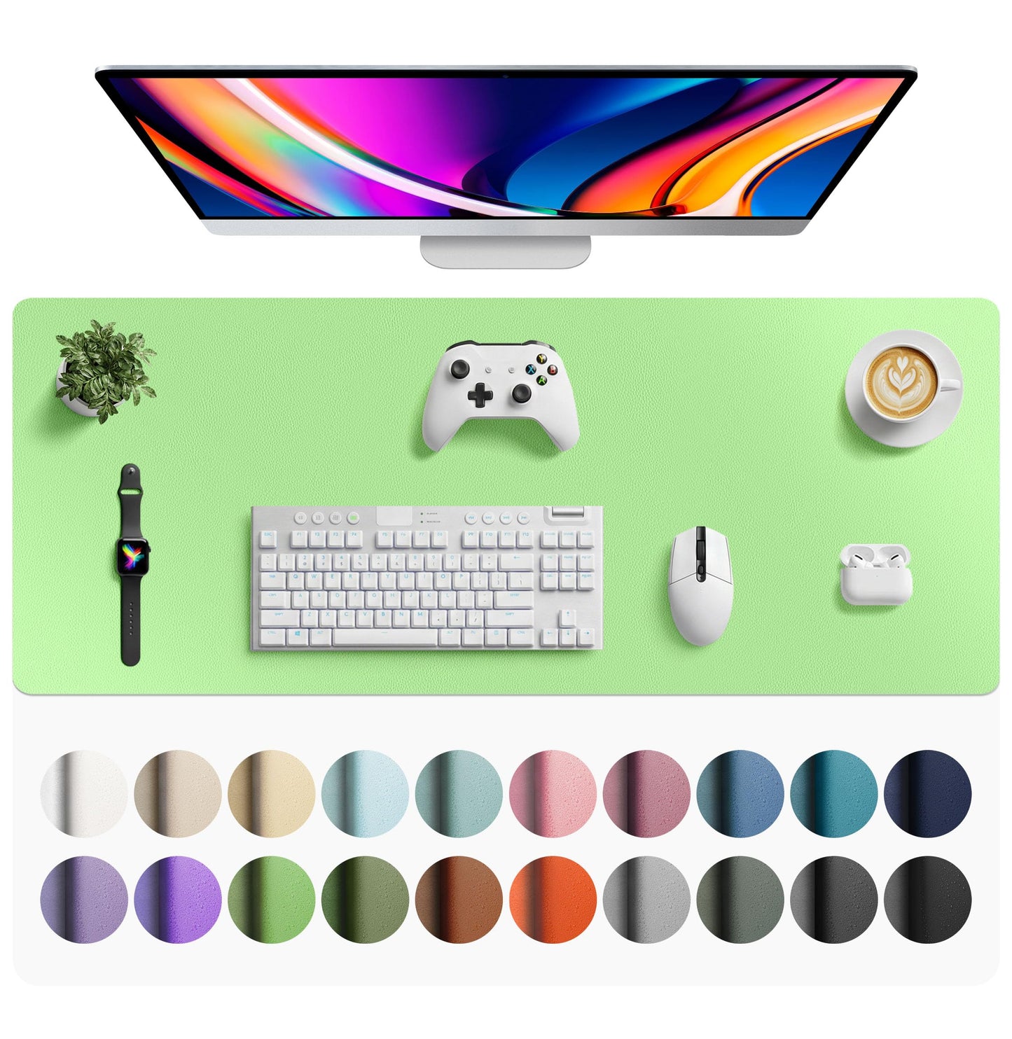 Aothia Faux Leather Desk Mat - Large Mouse Pad, Non-Slip PU Leather Blotter, Waterproof Writing