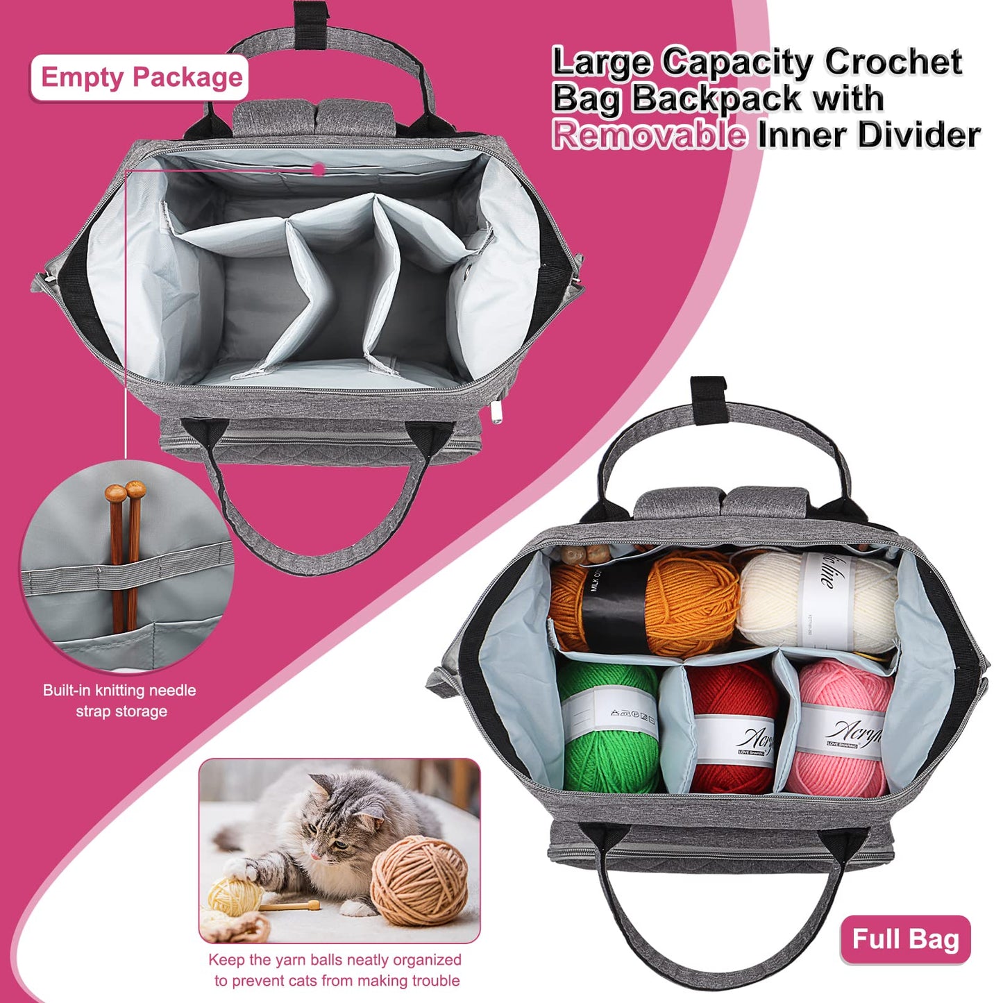 Coopay Huge Crochet Bag, Travel Knitting Bag Yarn Storage Knitting Tote Bag
