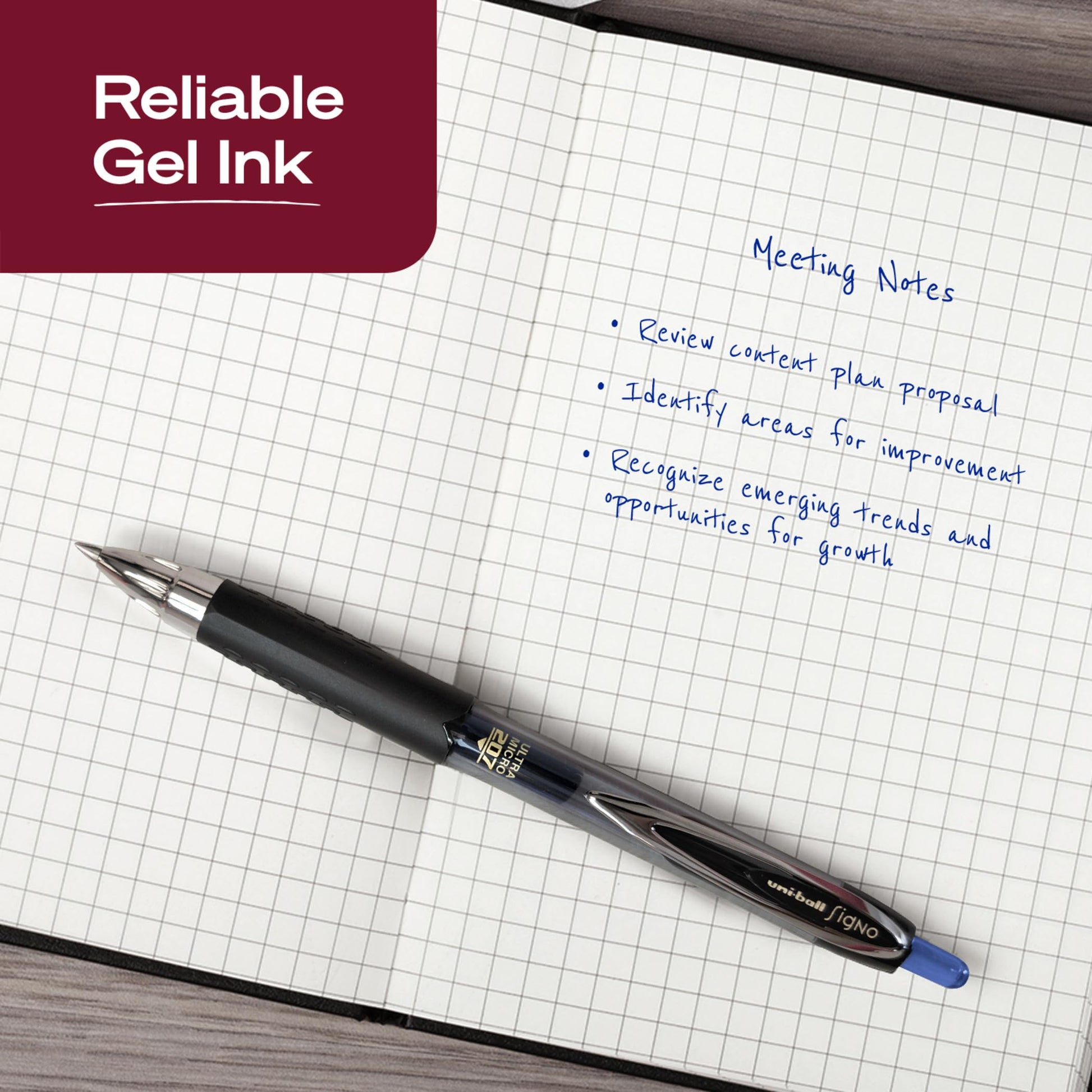uniball™ 207 Gel Pens, Blue Ink, 0.38mm Ultra Micro Point, 12 Count
