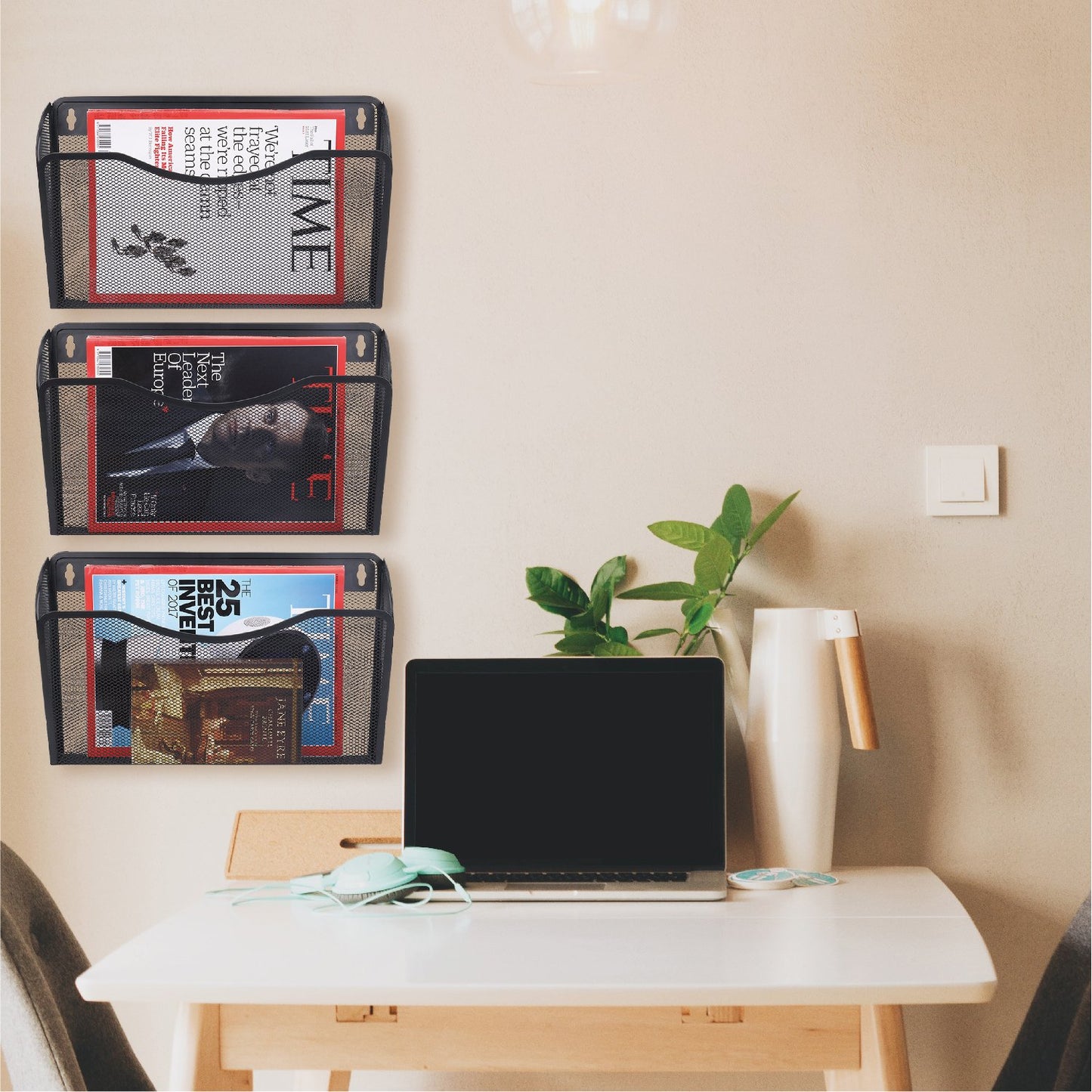 Flexzion Wall Folder File Letter Pocket Holder (6 Pack) Metal Mesh Desk Hanging Basket Box Bin Mail