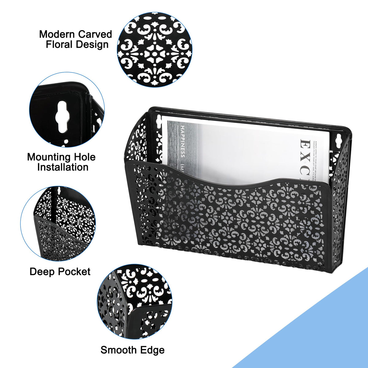 EasyPAG 3 Pack Hollow Design Wall-Mounted File Organizer - Heavy Duty Metal, Vertical Space Saving