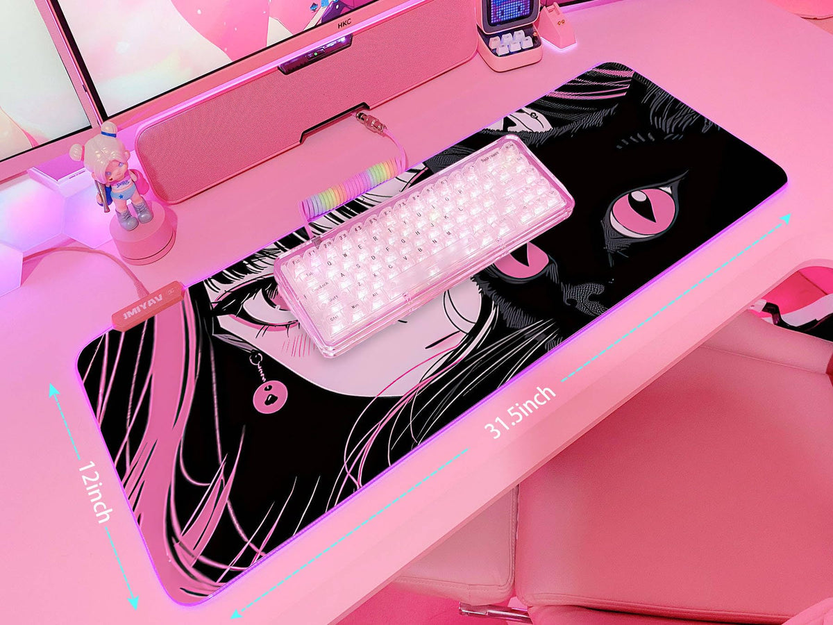 JMIYAV Pink RGB Gaming Mouse Pad 31.5x12 Inch PC XL Large Extended Glowing Led Light Up Desk Pad