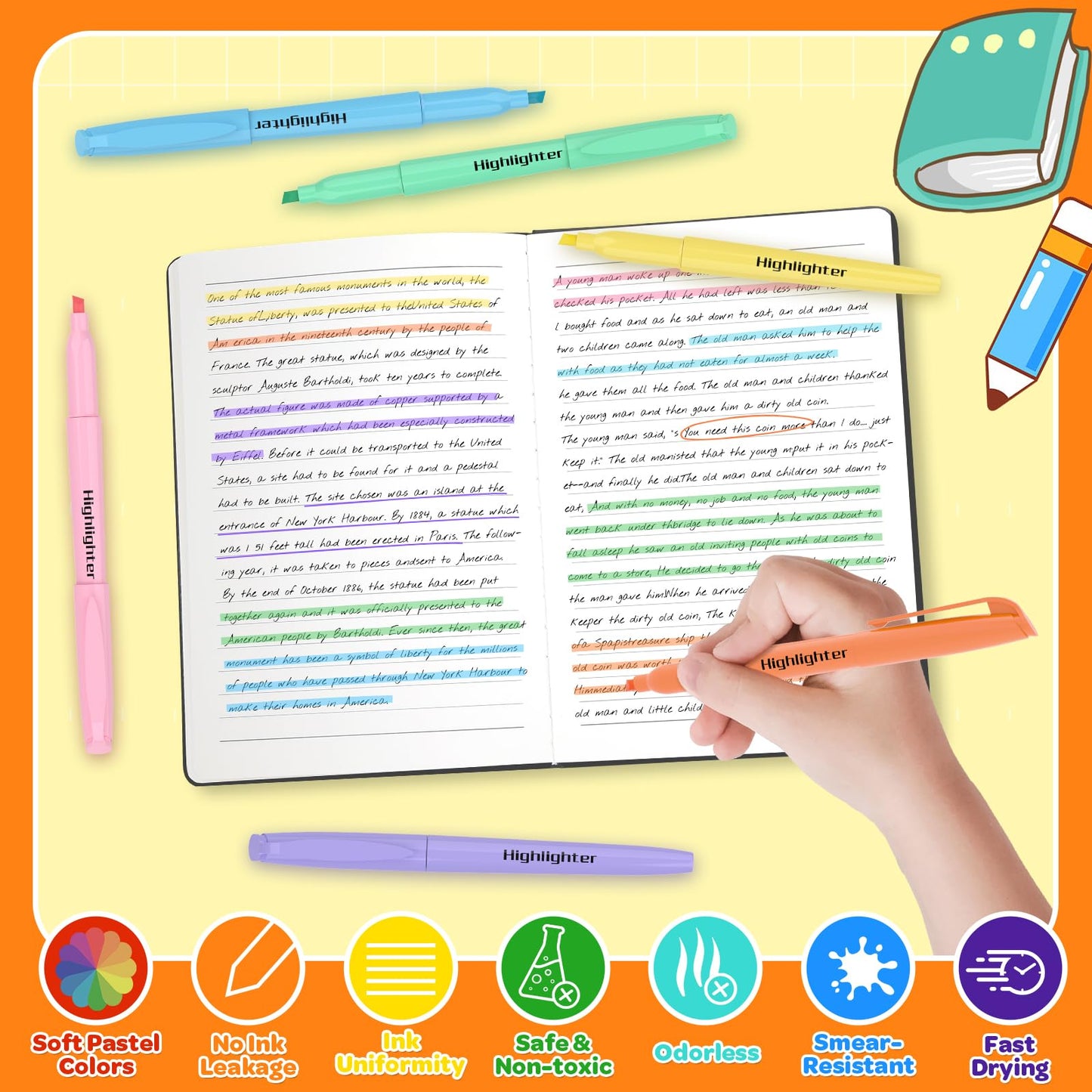 JSDOOGOO 150 Pack Pastel Highlighters Assorted Colors Bulk - Chisel Tip No Bleed Dry-Quickly