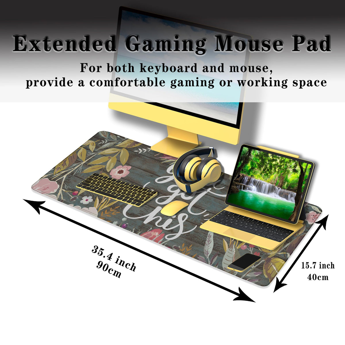 Samgula Computer Mats Floral Work Desk Mat Gaming Mouse Pad Large Mousepads Table Extender
