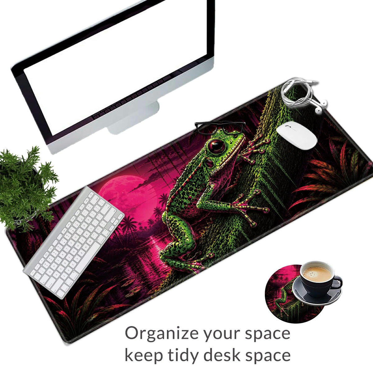 Neon Jungle Frog Large Mouse Pad, 31.5 x 11.8 in Extended Desk Mat