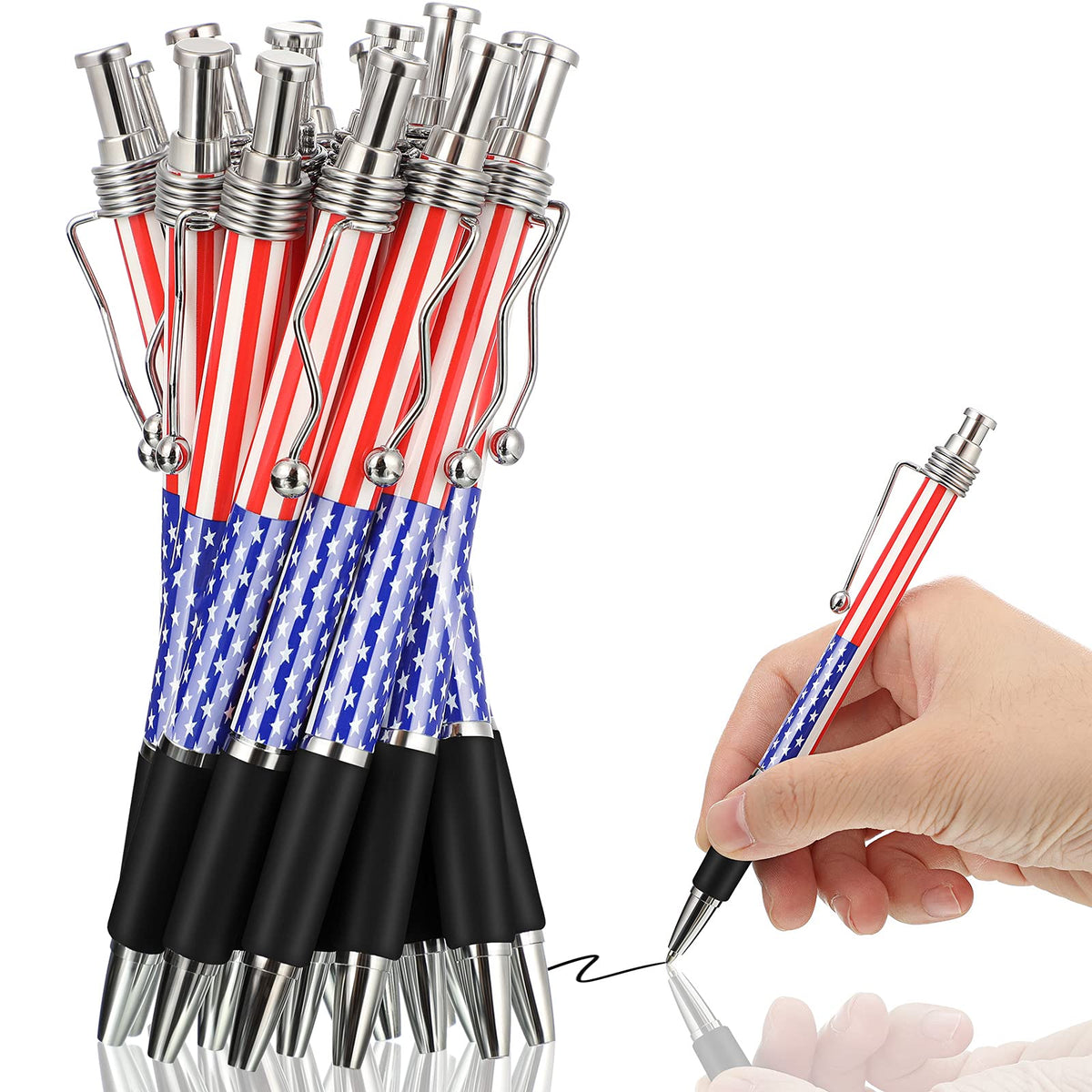 Tenare 32 Pcs American Flag Ballpoint Pen USA Patriotic Themed 1.0 mm Independence Day 250th