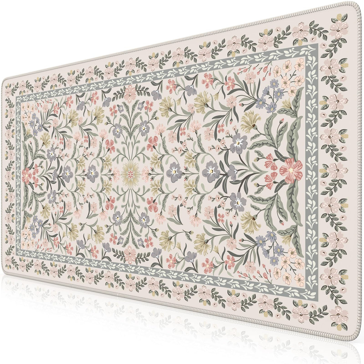 HAOCOO Boho Floral Desk Mat, Vintage Botanical Mouse Pad for Office(Grey)