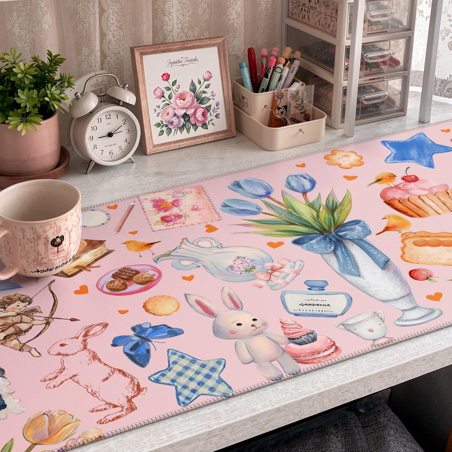 iCasso Pink Desk Mat, Cute Mouse Pad Decor, 35.4 x 15.7in Office Decor