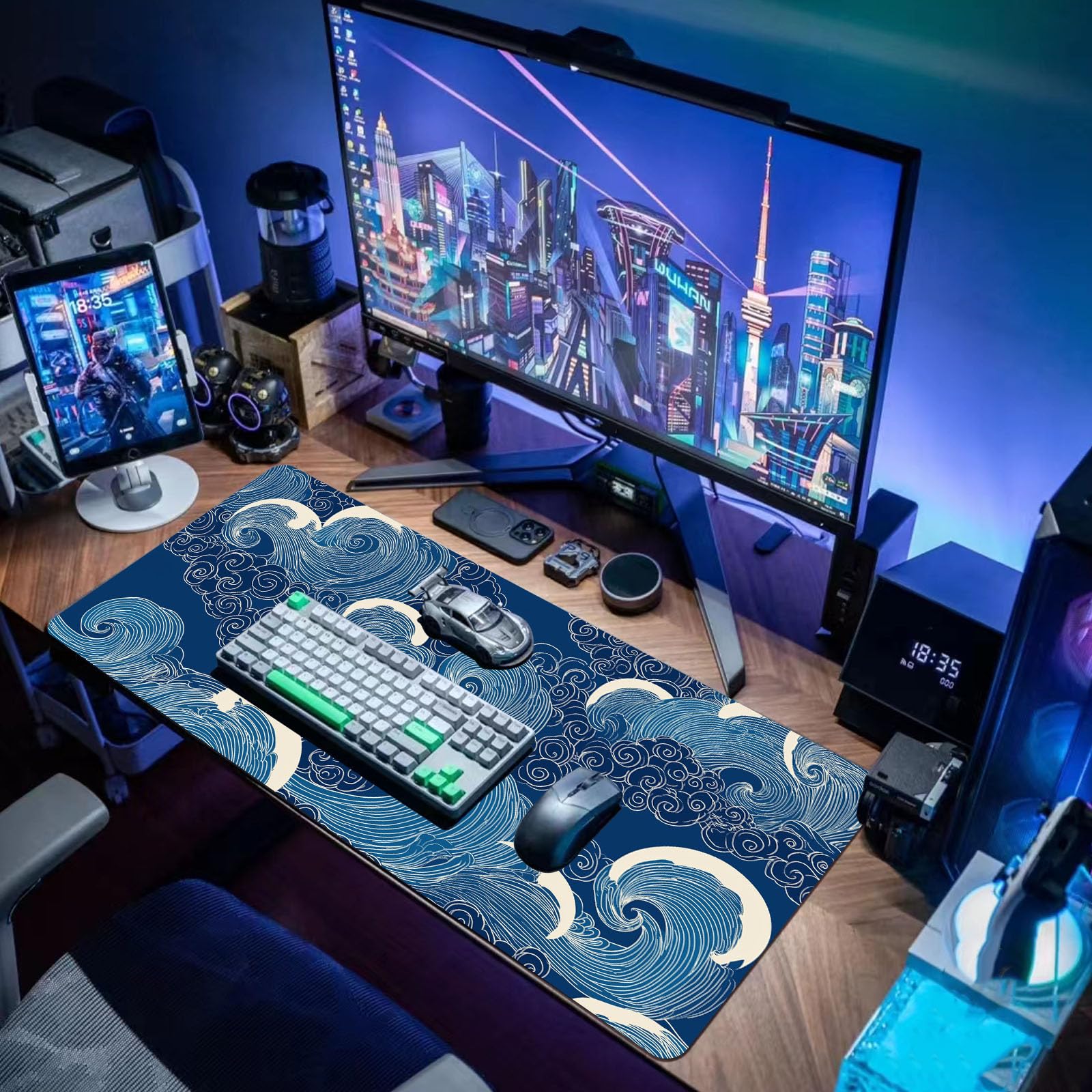 Desk Mat Mouse Pad Gaming Desk Pad XL Large Mouse Mat Office Decor Accessories (Blue B)