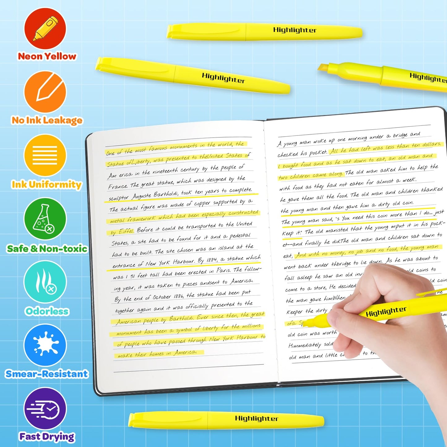 DUONIZAY 150 Count Highlighters Yellow Bulk - Dry-Quickly No Bleed Chisel Tip Highlighter, Markers