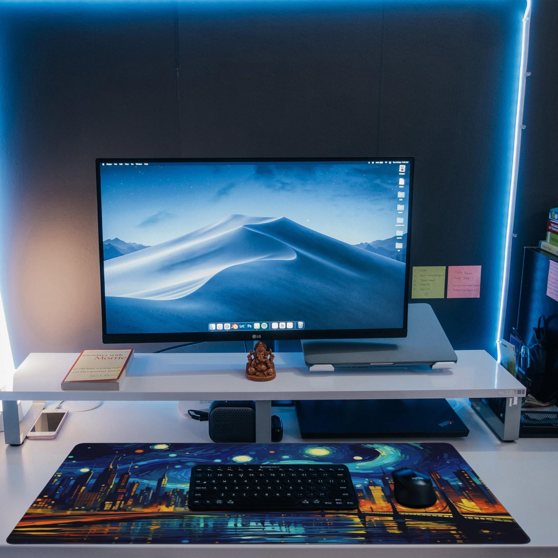 Eflxamz Desk Pad,City Starry Night Desk Mat,Abstract Oil Painting Large Gaming Mouse Pad for