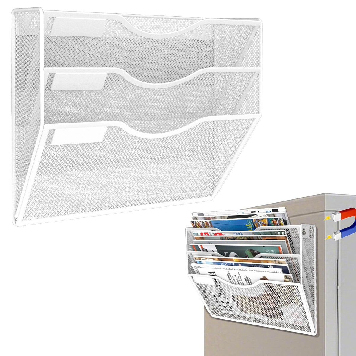 LQPAFZ 3-Tier Magnetic File Holder, No Drilling Installation File Cabinet Organizer, White Magnetic
