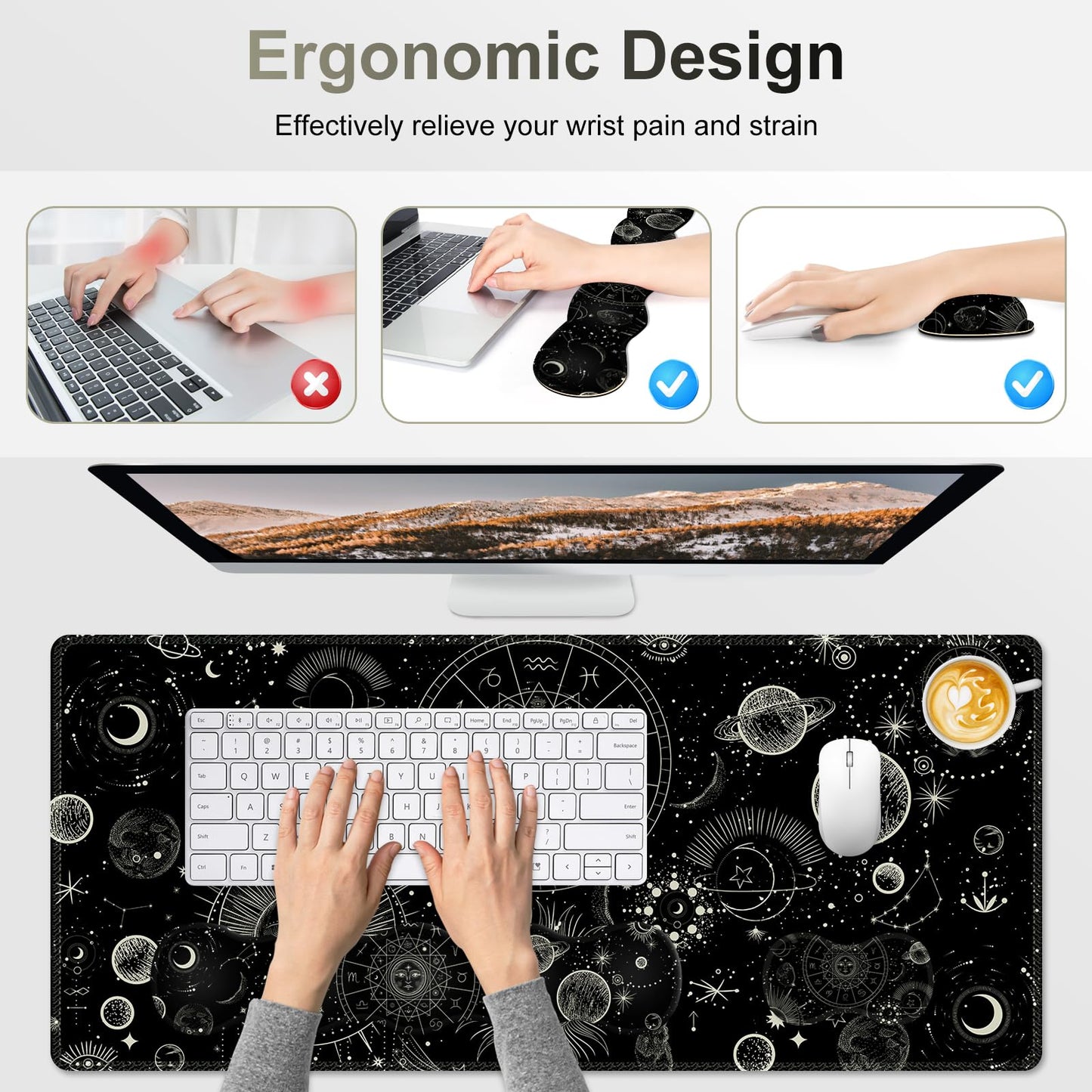 NXZGO Gaming Mouse Pad Keyboard Wrist Support, 4 in1 Mousepad Set with Wrist Keyboard Rest