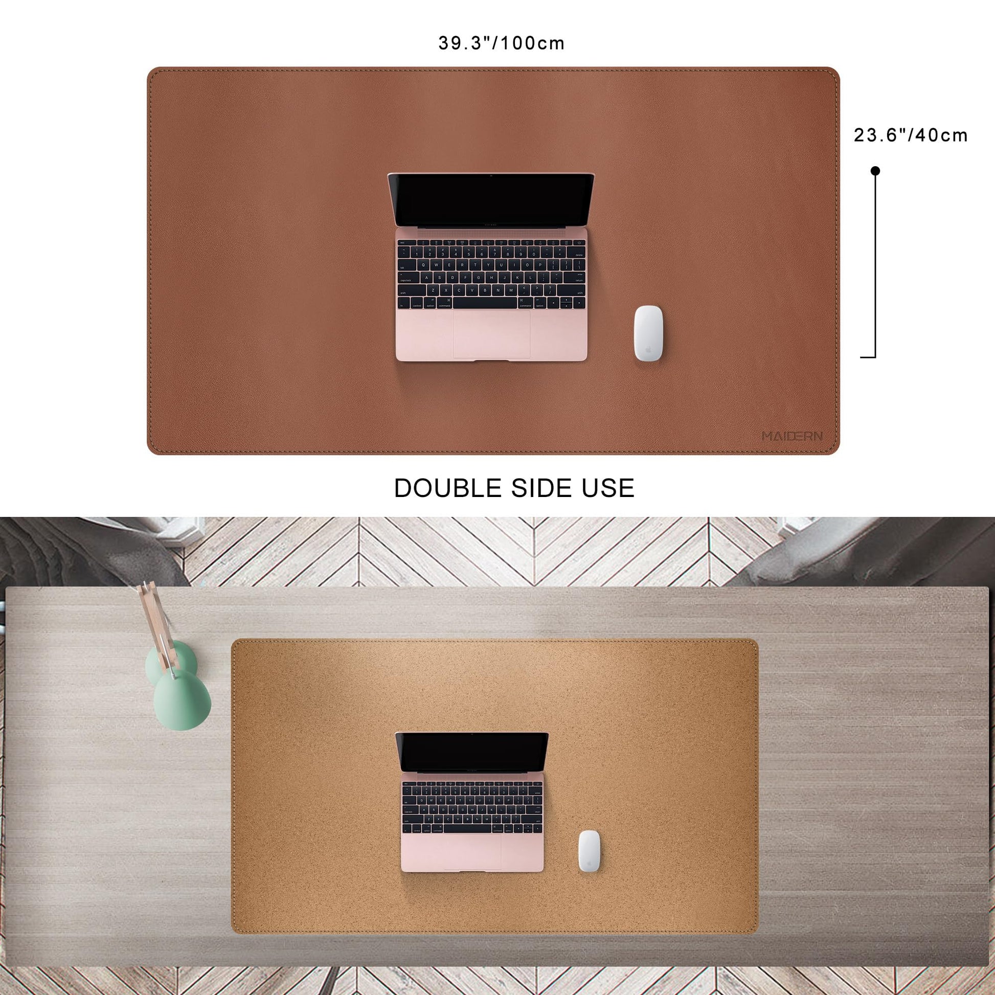 MAIDERN 40” x 24” Leather Desk Pad, Reversible Large Desk Mat, Cork & Leather Large Mouse pad for