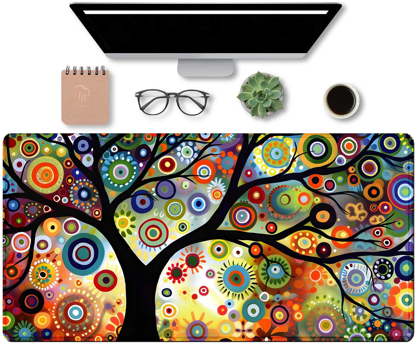 Extra Large Gaming Mouse Pad, Abstract Tree of Life Art Extended Desk Mat, Non-Slip Rubber Base
