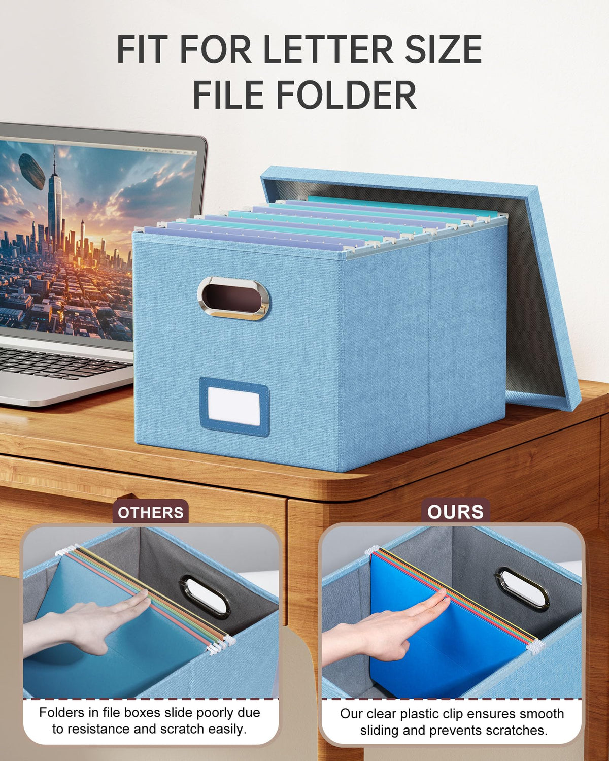 Oterri File Organizer, File Box, File Cabinet for Letter File Folder Storage, Portable Storage Bins