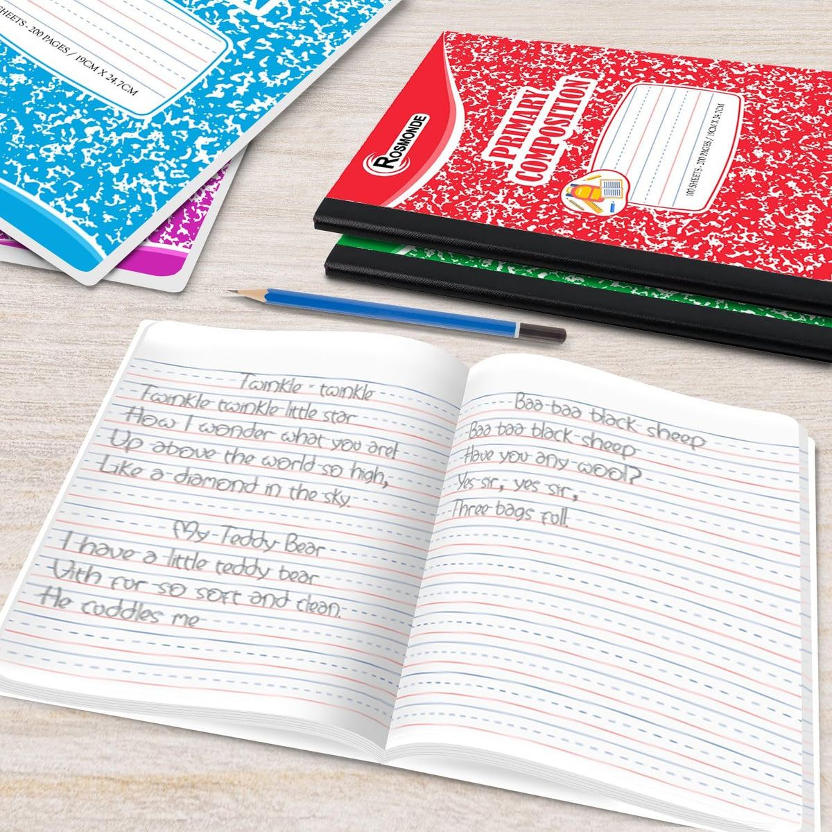 Rosmonde 12 Pack Primary Composition Notebooks, 200 Pages (100 Sheets)